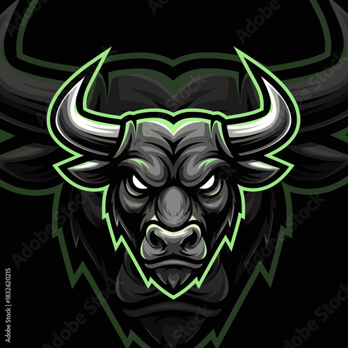Aggressive and Powerful minotaur creature with glowing green accents in dark