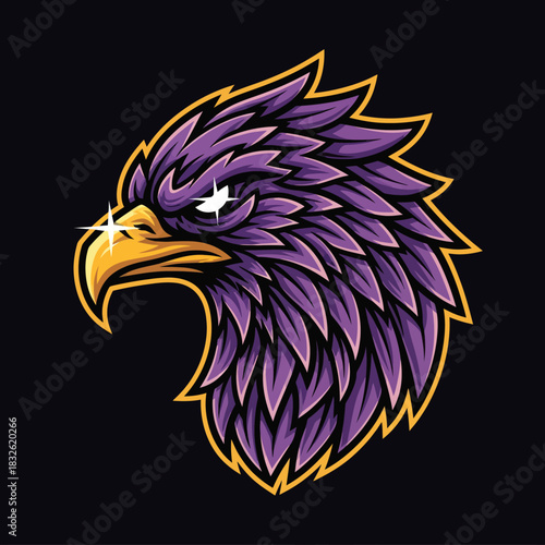 Dynamic purple eagle head emblem showcasing fierce intensity and detailed