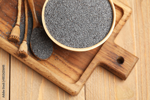 Organic poppy seeds in wood...