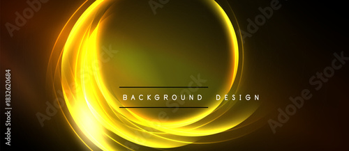 Golden swirls create circular design. Dark background emphasizes bright, glowing effect. Text reads background design. Simple, elegant composition.