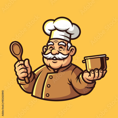 Charming Animated Chef Illustration with Cooking Utensils and Warm Expression
