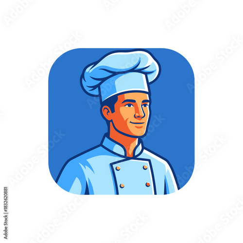Illustration of a professional chef wearing a traditional uniform with a