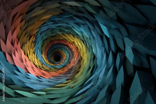 Fototapeta Naklejka Na Ścianę i Meble -  Colorful geometric spiral tunnel creating deep vortex illusion
