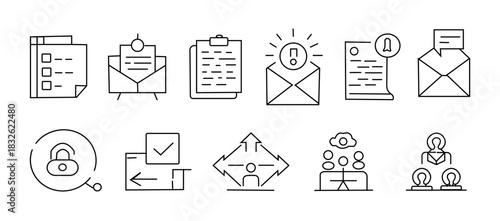 Set of business and communication icons thin line vector symbols for user interface design isolated on white background