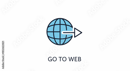 Go to web icon representing a global internet connection. Flat minimal logo for a website link or online access, vector style illustration on a white background