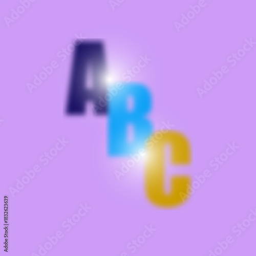 Abstract typographic design blurred capital letters of ABC arranged diagonally on purple background