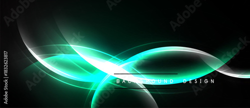 Dark background features vibrant turquoise lines. Smooth curves create dynamic, flowing visual effect. Modern design element.