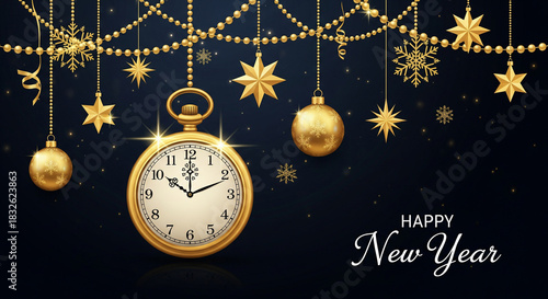 Elegant New Year Countdown with Golden Watch and Decor