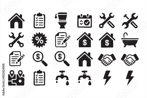 Housing repair and utility management symbols for app interfaces and platforms