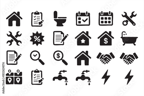 Home operations and service icons for real estate management and utility tracking