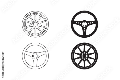 Auto steering and wheel symbol collection for garage and tuning graphics