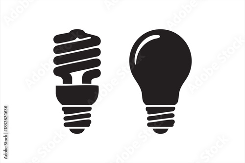 Power and lighting icons featuring compact and classic bulb designs