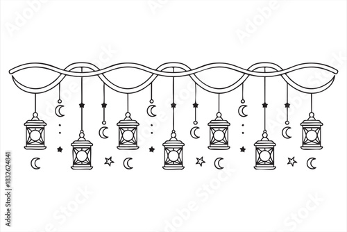 Lantern and star garland illustration for event decor and festive graphics