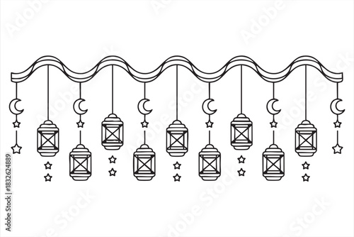 Elegant lantern chain design with draped ribbon accents for holiday layouts