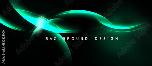 Dark backdrop features vibrant turquoise waves, glowing lines. Modern design element, suitable for digital projects. Minimalist aesthetic.