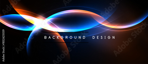 Abstract flowing lines, vibrant colors, dark background. Modern design element, dynamic composition, bright light effect.