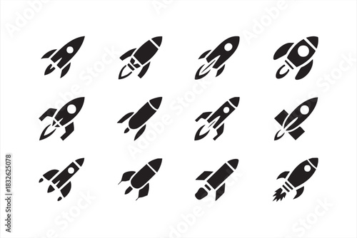 Futuristic rocket icons ideal for sci-fi themes, tech apps and forward-motion graphics