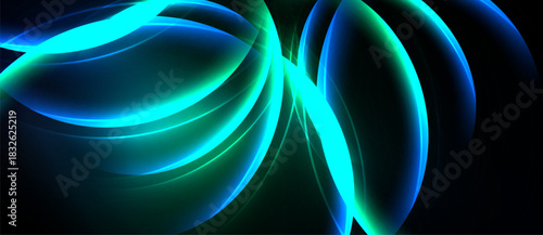 Abstract luminous curves, teal hues dominate. Flowing shapes suggest energy, movement, depth within darkness. Modern digital art.