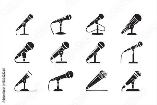 Broadcast and podcast microphone graphics ideal for media branding