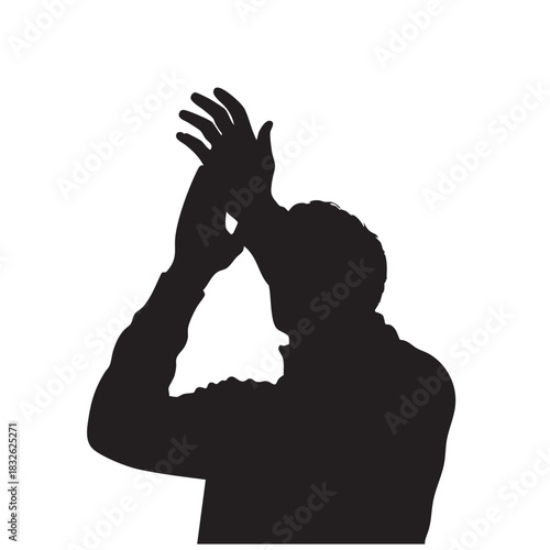 Applauding Person Silhouette Raising Hands, Человек, Аплодирующий, Celebrating Victory Gesture, Audience Expressing Appreciation, Happy Enthusiastic Gesture