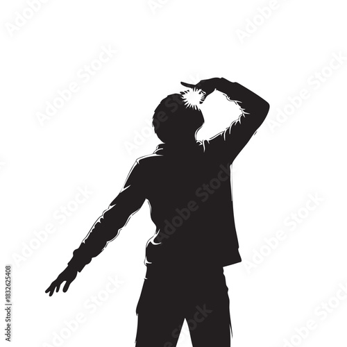 Man Snapping Fingers Creating Light Spark Silhouette, Person Clicking Finger Sound, Dynamic Gesture Action Scene, Impact Explosion Flash Effect