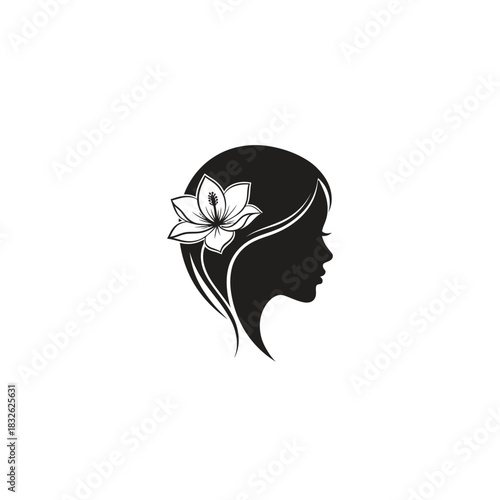 Elegant silhouette of a woman's profile with a floral hair accessory capturing