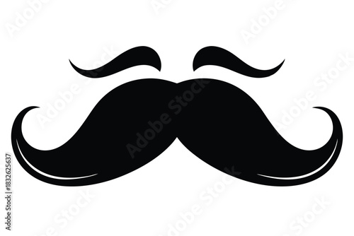 Detailed black mustache with upturned ends and tiny curves adds flair to any style