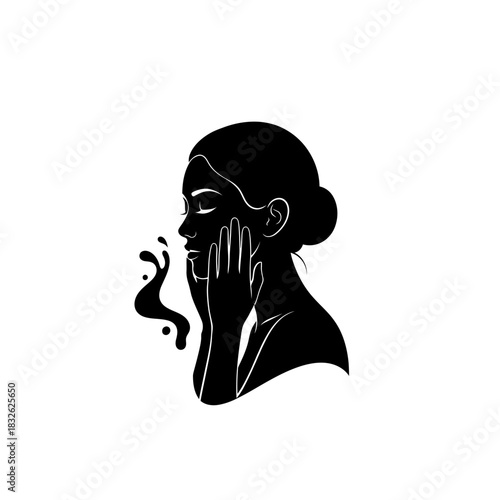 Silhouette of a woman with contemplative expression holding her face with