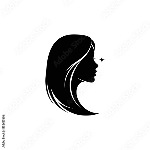 Elegant silhouette of a woman's profile with flowing hair emphasizing