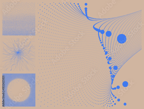 Tunnel. Small particles strive from the centre. Dynamic particles. Abstract background. Vector for brochure, cover, poster, flyer or banner.