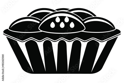 Black drawing showcases a delectable pie filled with fruit toppings elegantly presented