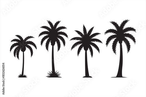 Tropical palm tree silhouettes for beach themes, travel layouts and summer design