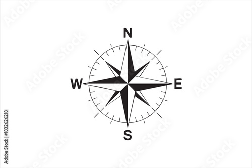 Navigation rose icon for location services, travel design and route planning