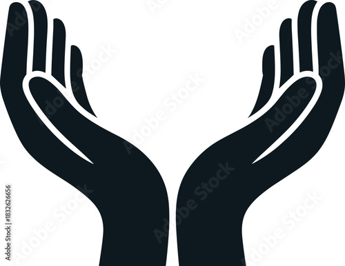 Cupped hands gesture depicting generosity and charity in silhouette art style, representing muslim pray icon concept