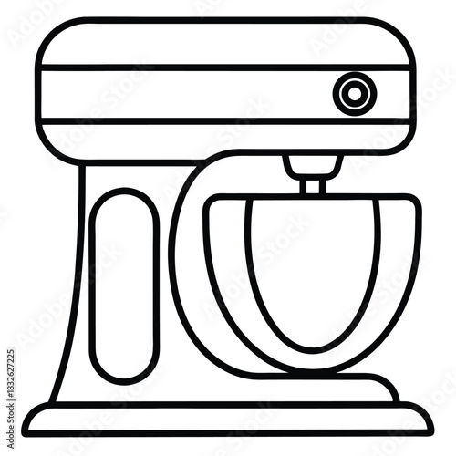 A black outline illustrates a stand mixer featuring a bowl and speed control