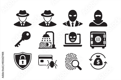 Hacker and Cybercrime Icons for Security and Risk Management