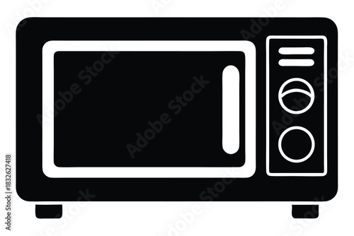 Modern microwave with a handle and two knobs stands ready for use
