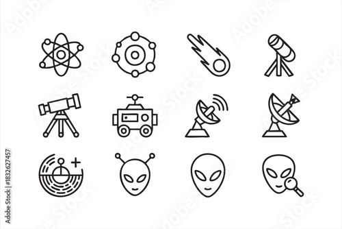 Space Exploration Symbol Set with Robots, Rovers, and Telescopes