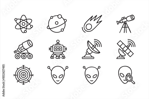 Astronomy Line Icons for Space Projects, Learning Materials, and Apps