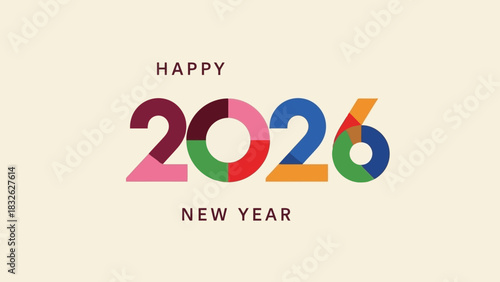 Colorful 2026 Happy New Year Celebration in Vibrant Typography, Festive Design, and Bright Colors
