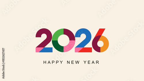 Happy New Year 2026 Colorful Typography Design for Festive Greetings and Celebrations
