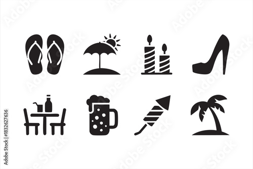Summer Celebration and Vacation Icons for Beach and Party Design