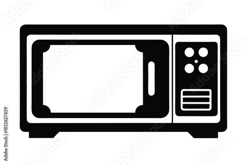 Isolated black silhouette of a household microwave oven showcases simplicity and modern kitchen appliance style