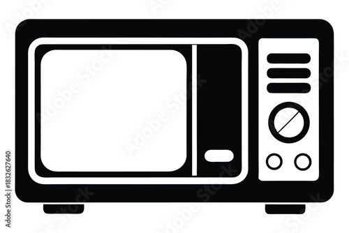 A black and white icon shows a classic microwave oven with controls