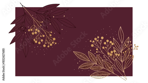 Elegant Botanical Design with Gold Accents A Sophisticated Background in Burgundy