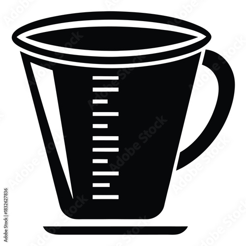 Simple measuring cup in black shows measurement marks for liquids or solids