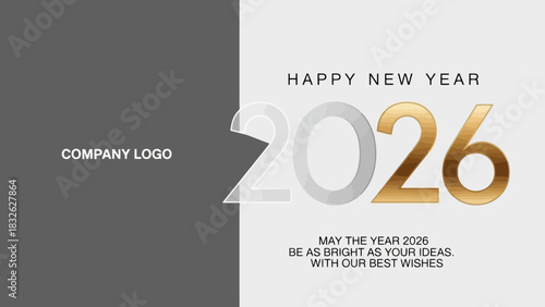 Elegant Happy New Year 2026 Celebration Card with Stylish Design for Corporate Greetings