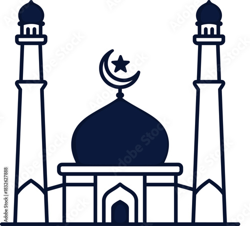 Mosque building flat vector muslim pray icon religion symbol with crescent moon and star on top