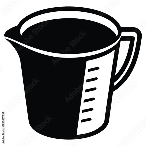 Monochrome measuring cup shows liquid measurement using a spout and handle for pouring