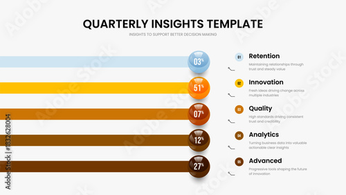 Elegant Plan 5 Option Chart Presentation Layout. Service Showcase Frame Design Vector Illustration. Company Briefing Five Step Infographic Slide Template.